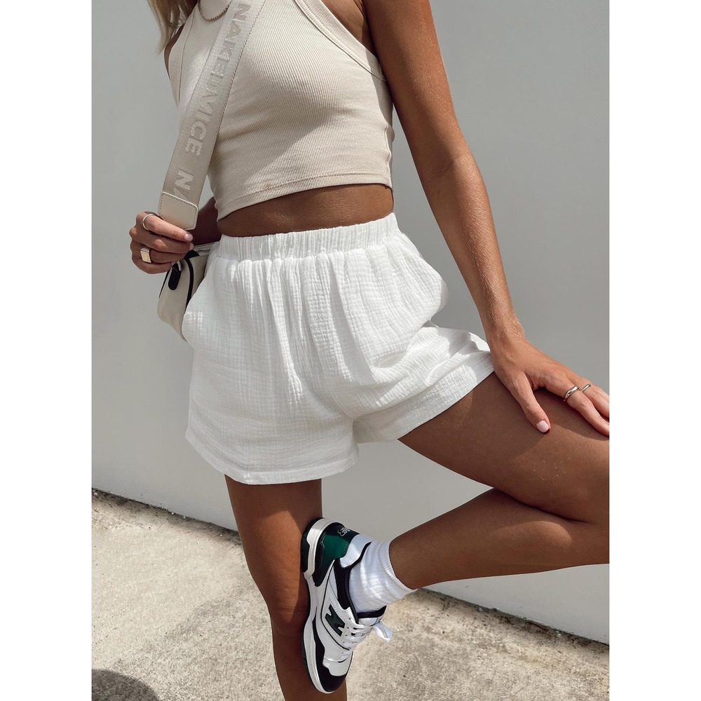 Princess Polly White Lined Cotton Gauze Pull On Shorts Womens US 6 Coastal Beach